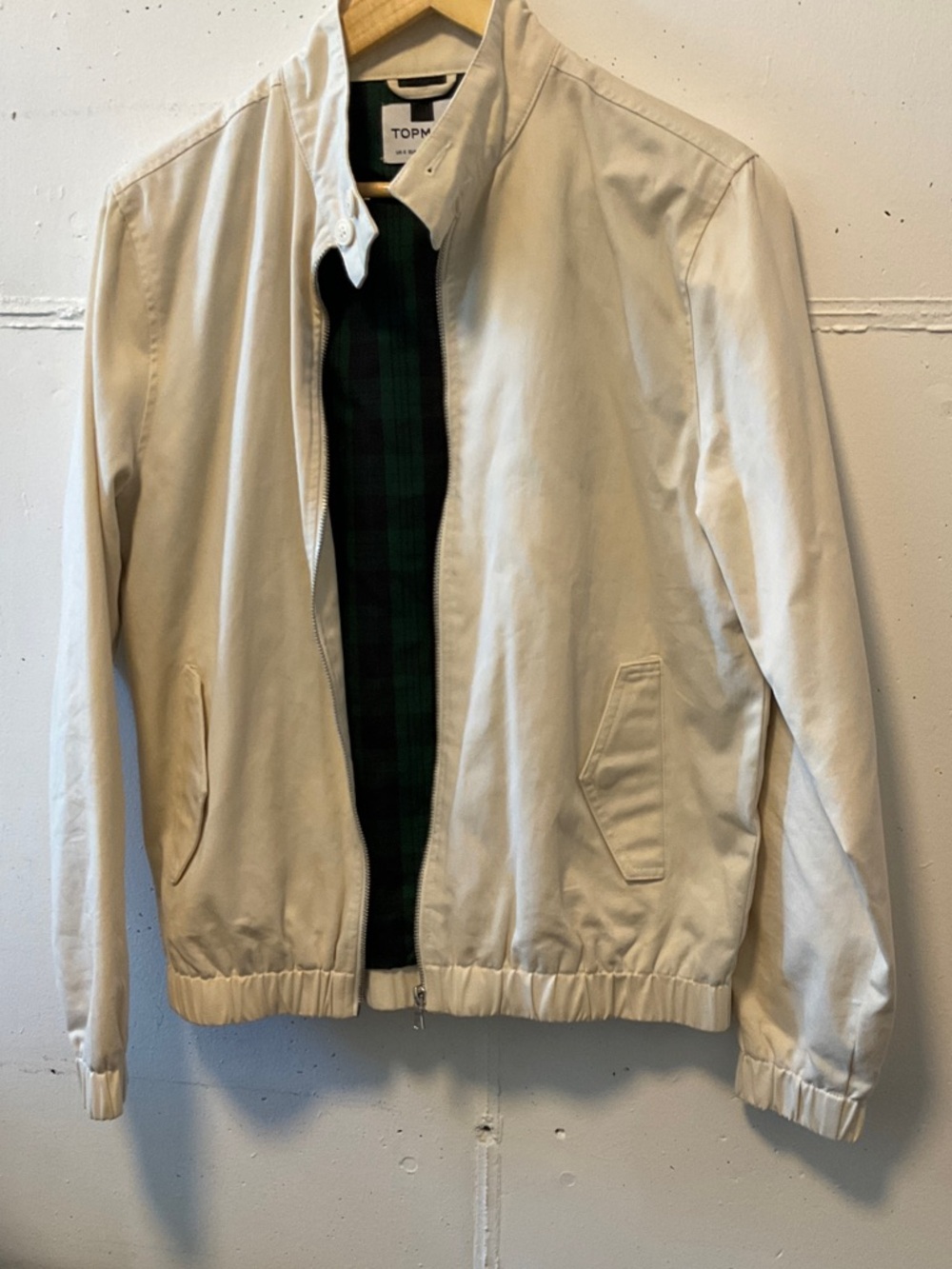Topman Cream Bomber Jacket with Tartan Lining